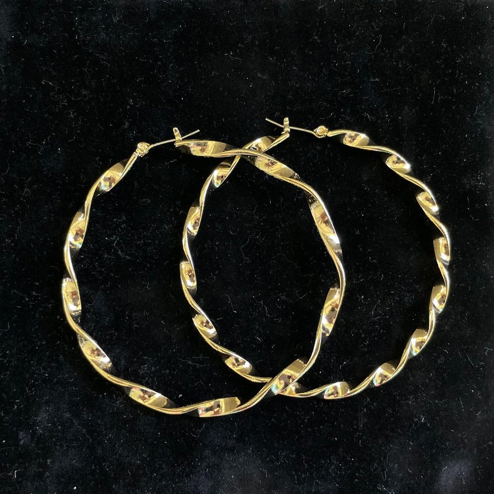 Large Gold Twisted Hoop Earrings